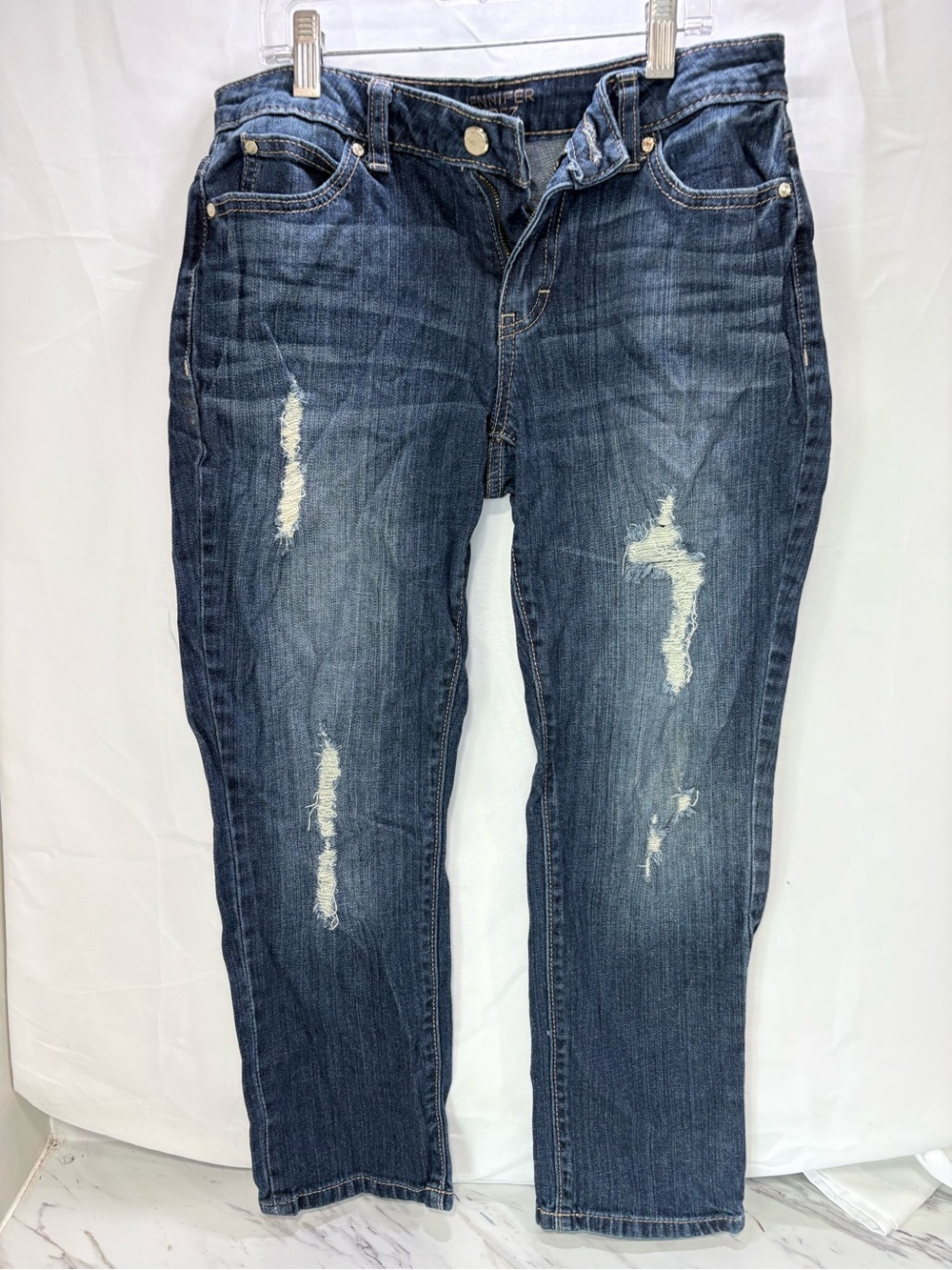 Relaxed Boyfriend Distressed Jeans - Indigo Blue